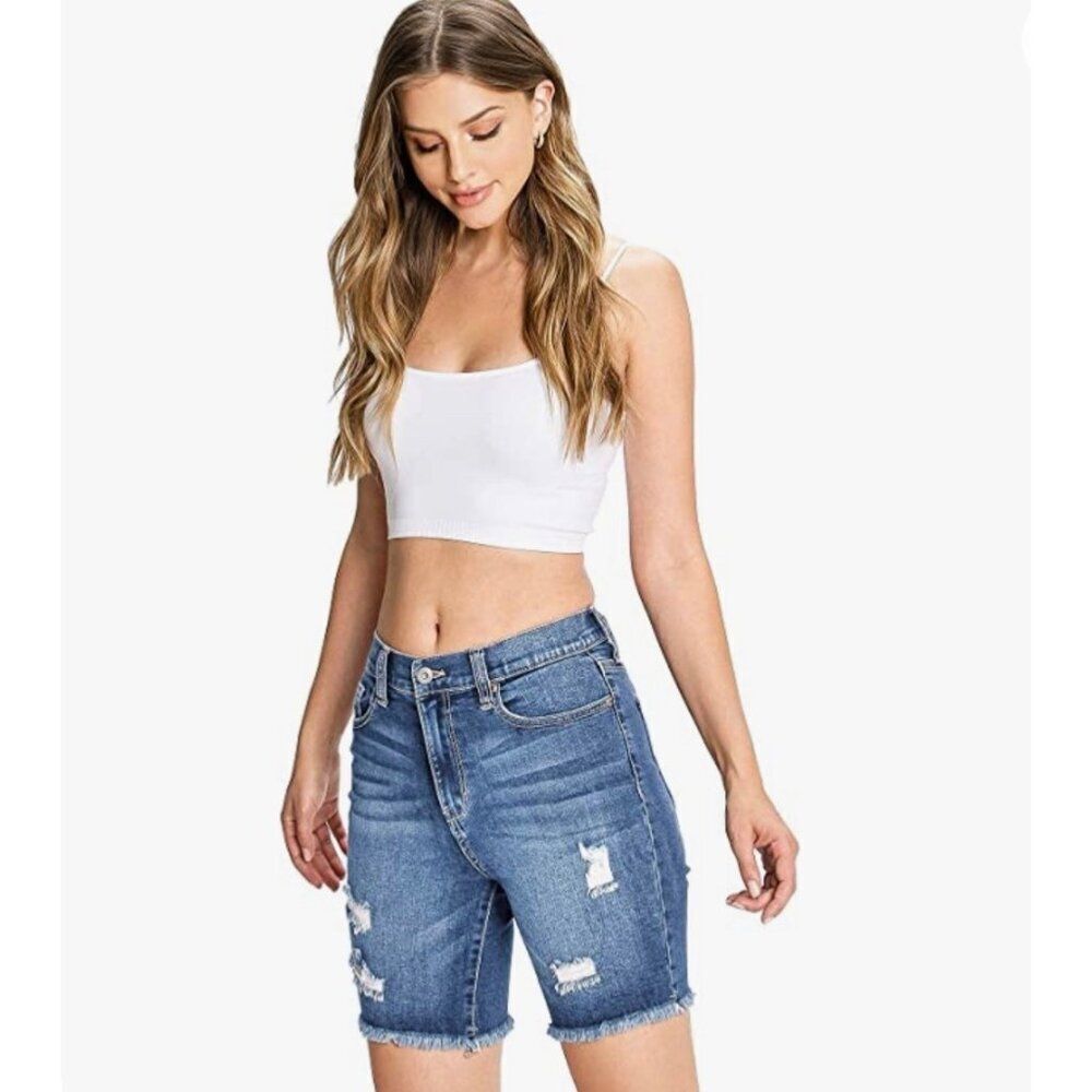 Celebrity Pink Women High Rise Raw Hem Denim Bermuda Shorts Size 7/28